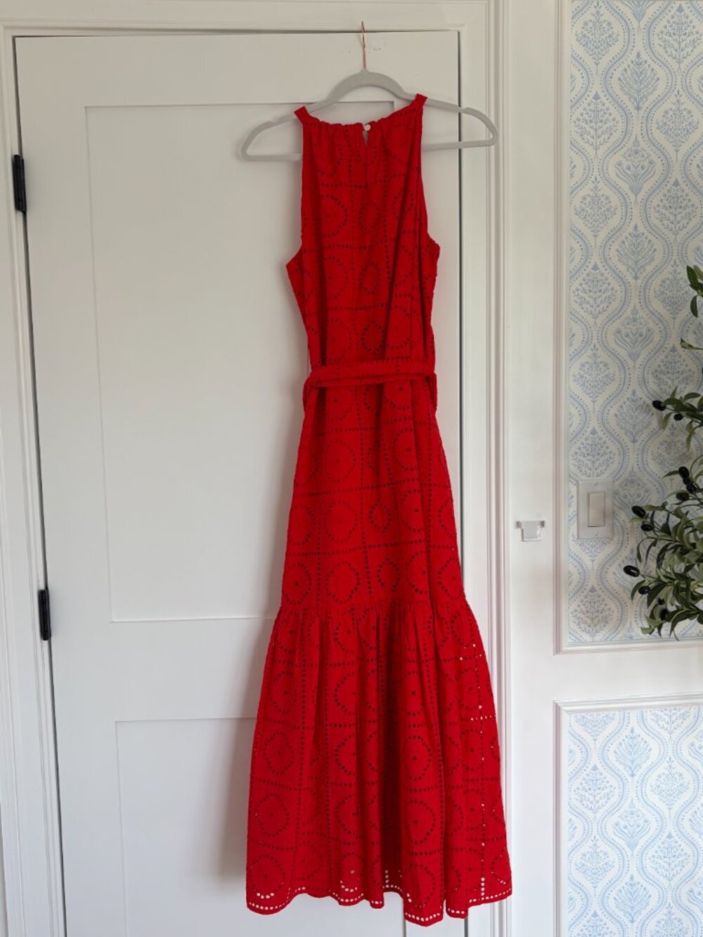 Ann Taylor Red Eyelet Dress with Tie - Picture 2 of 3